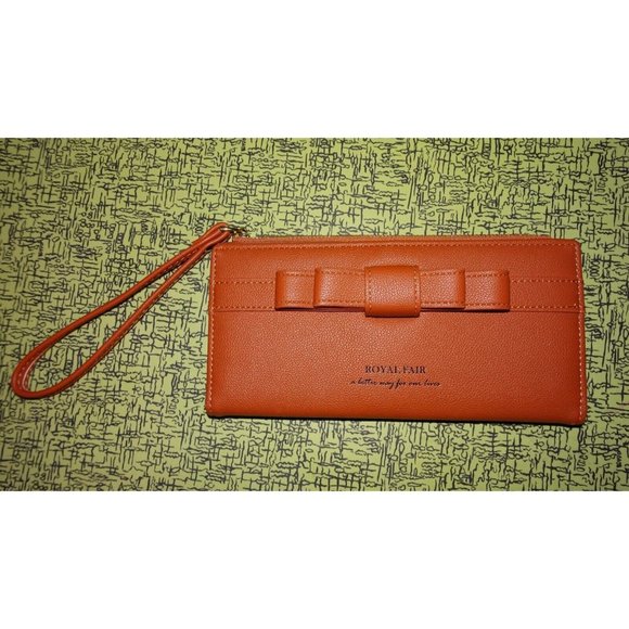 Royal Fair Brown Wallet Clutch w/ Hand Strap money holder bow - Picture 10 of 12